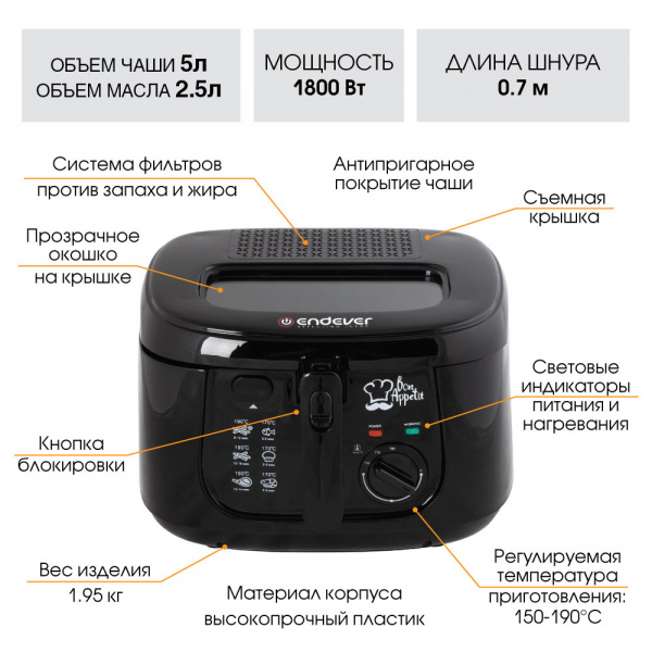 Электрическая фритюрница ENDEVER Skyline FR-110