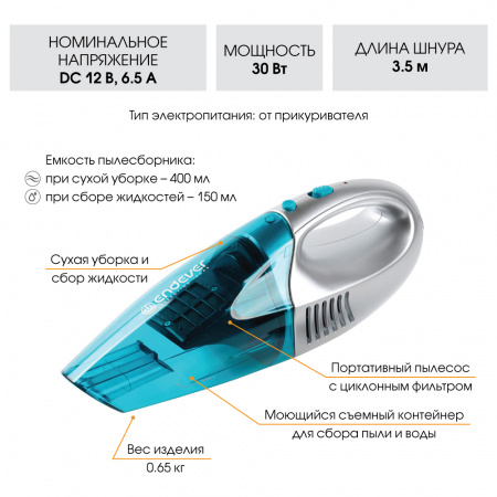 Портативный автомобильный пылесос ENDEVER SKYCLEAN VC-290
